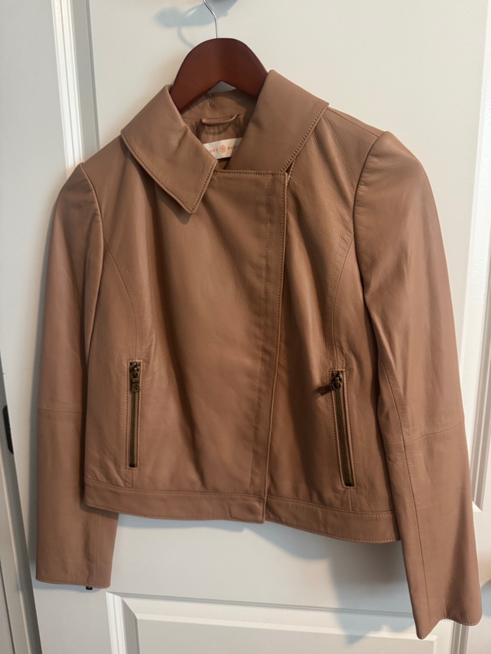 Tory Burch Dusty Tan Leather Moto Jacket
